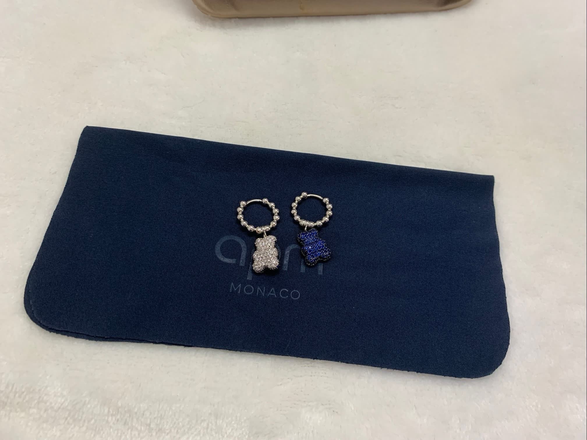 APM Monaco Silver Bear Earrings with Blue and Clear Stones